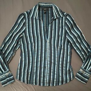 Alfani, size6 Blue/Black Striped Shirt